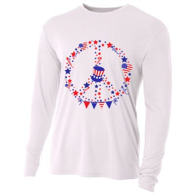4th Of July Patriotic Peace Sign Cooling Performance Long Sleeve Crew