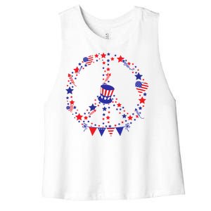 4th Of July Patriotic Peace Sign Women's Racerback Cropped Tank