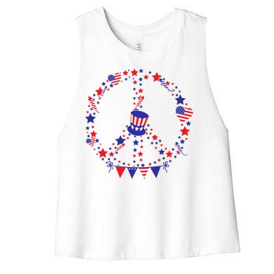 4th Of July Patriotic Peace Sign Women's Racerback Cropped Tank