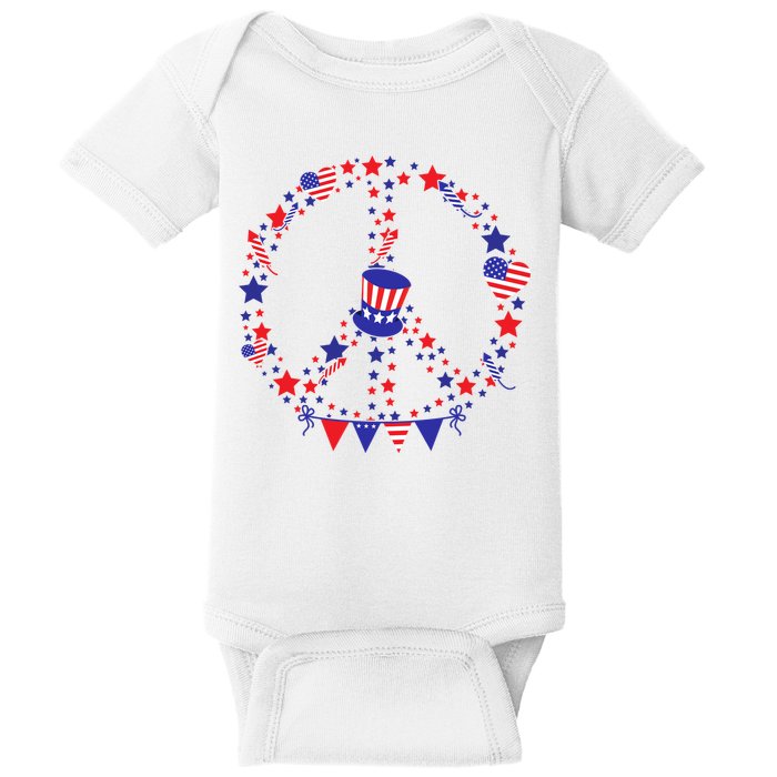 4th Of July Patriotic Peace Sign Baby Bodysuit
