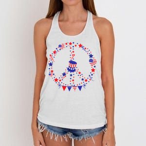 4th Of July Patriotic Peace Sign Women's Knotted Racerback Tank