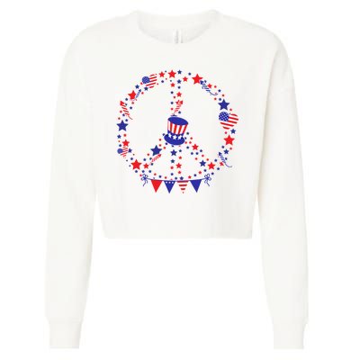 4th Of July Patriotic Peace Sign Cropped Pullover Crew