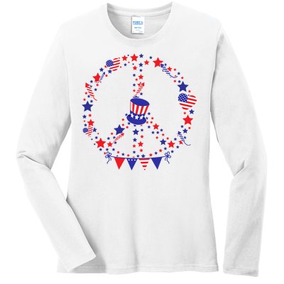 4th Of July Patriotic Peace Sign Ladies Long Sleeve Shirt