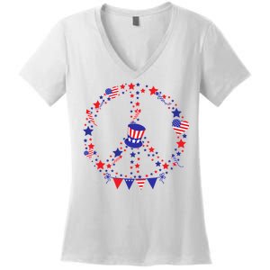 4th Of July Patriotic Peace Sign Women's V-Neck T-Shirt