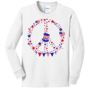 4th Of July Patriotic Peace Sign Kids Long Sleeve Shirt