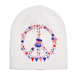 4th Of July Patriotic Peace Sign Short Acrylic Beanie