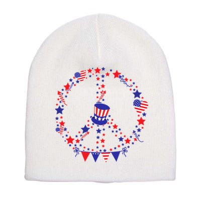 4th Of July Patriotic Peace Sign Short Acrylic Beanie