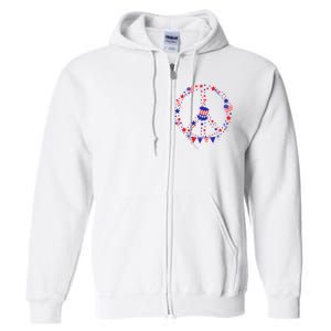 4th Of July Patriotic Peace Sign Full Zip Hoodie