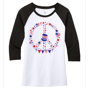 4th Of July Patriotic Peace Sign Women's Tri-Blend 3/4-Sleeve Raglan Shirt