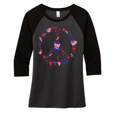 4th Of July Patriotic Peace Sign Women's Tri-Blend 3/4-Sleeve Raglan Shirt