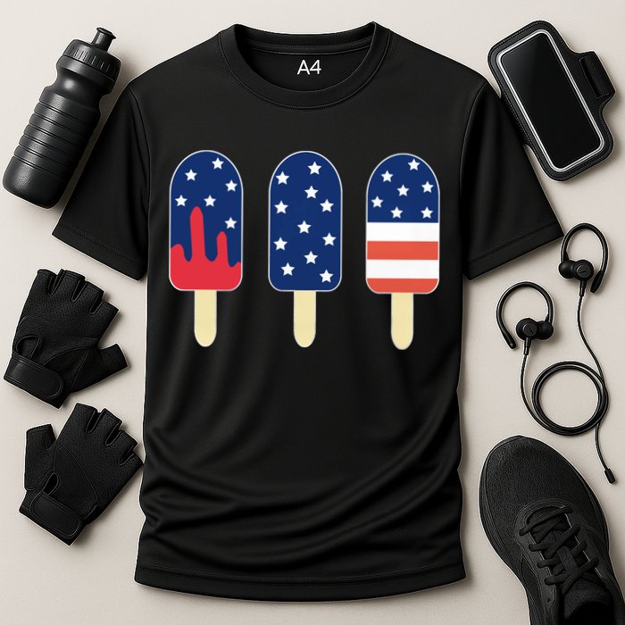 4th of July Popsicle Red White Blue American Flag Cooling Performance Crew T-Shirt