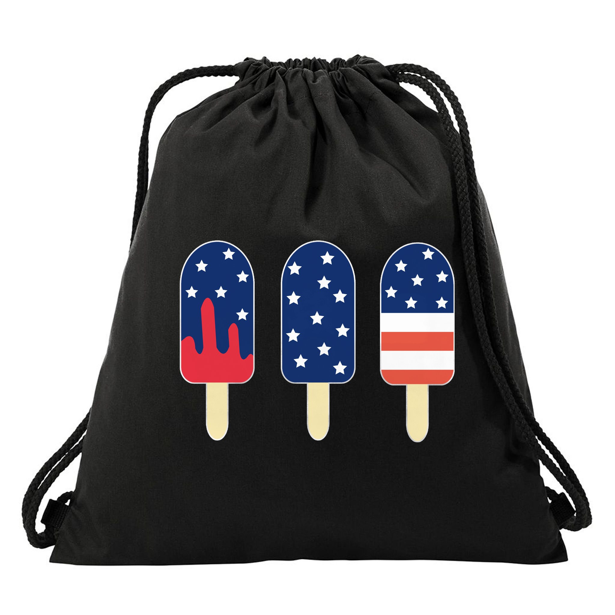 4th of July Popsicle Red White Blue American Flag Drawstring Bag