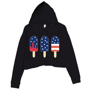 4th of July Popsicle Red White Blue American Flag Crop Fleece Hoodie