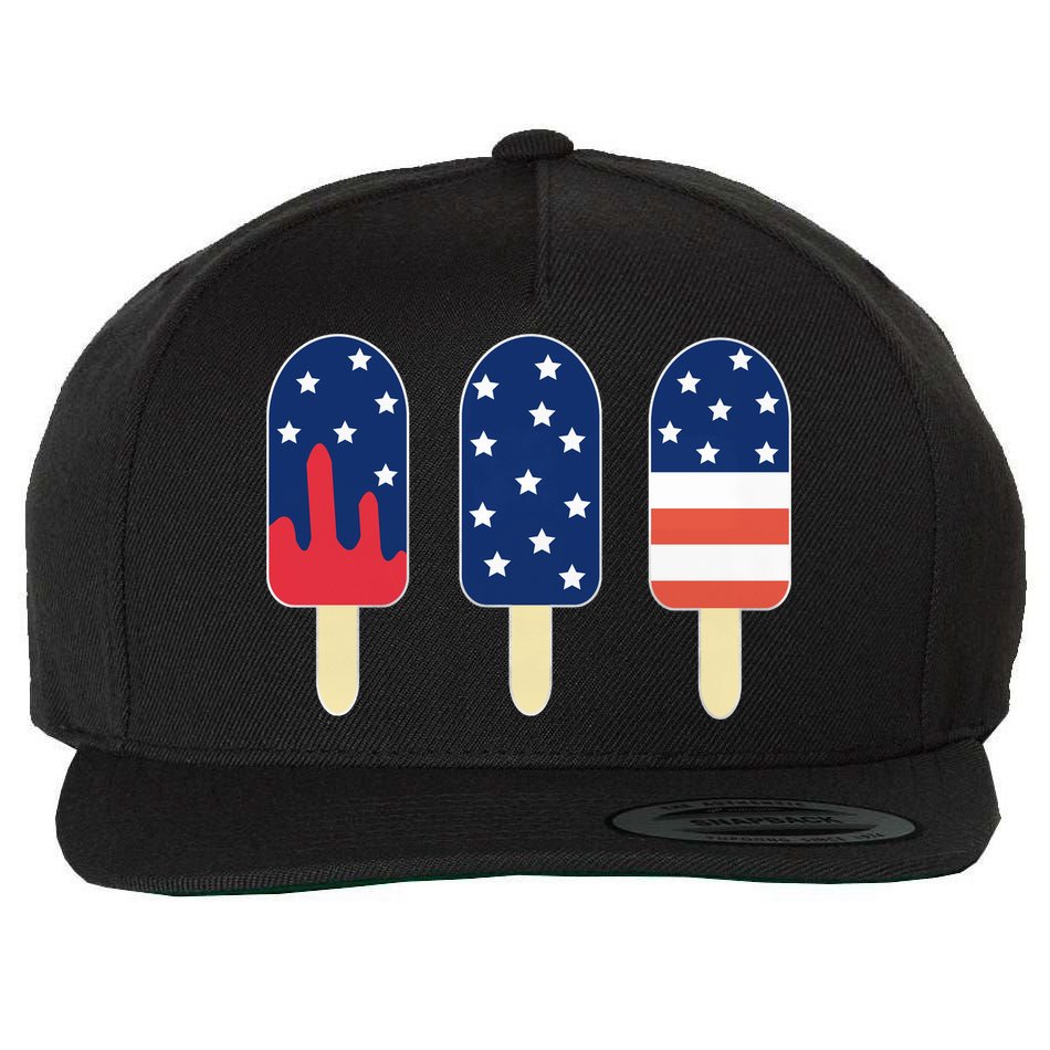 4th of July Popsicle Red White Blue American Flag Wool Snapback Cap