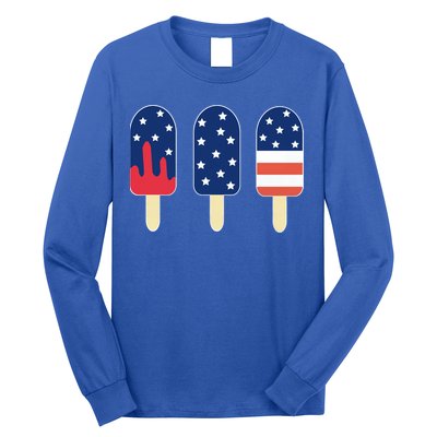 4th of July Popsicle Red White Blue American Flag Long Sleeve Shirt