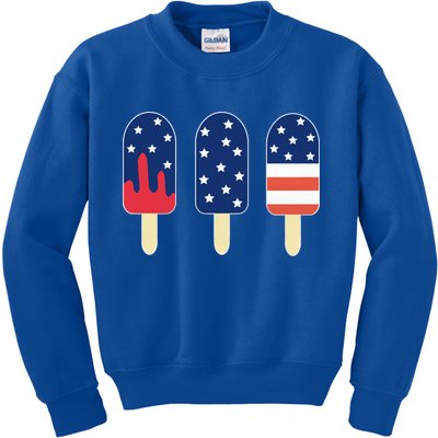 4th of July Popsicle Red White Blue American Flag Kids Sweatshirt