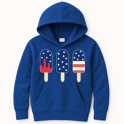 4th of July Popsicle Red White Blue American Flag Kids Hoodie