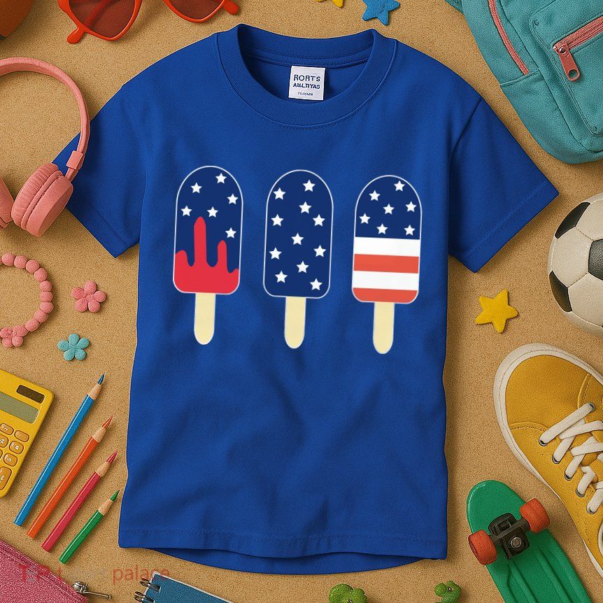 4th of July Popsicle Red White Blue American Flag Kids T-Shirt