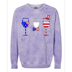 4th Of July Red White Blue Wine USA Glasses Colorblast Crewneck Sweatshirt