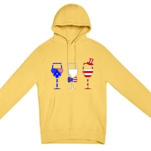 4th Of July Red White Blue Wine USA Glasses Premium Pullover Hoodie