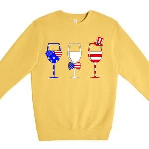 4th Of July Red White Blue Wine USA Glasses Premium Crewneck Sweatshirt