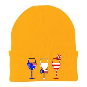 4th Of July Red White Blue Wine USA Glasses Knit Cap Winter Beanie