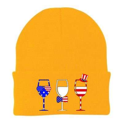 4th Of July Red White Blue Wine USA Glasses Knit Cap Winter Beanie