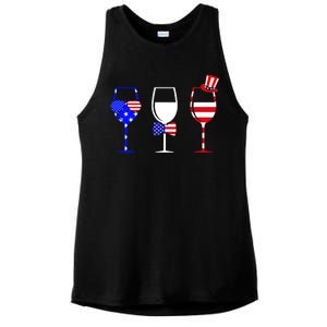 4th Of July Red White Blue Wine USA Glasses Ladies PosiCharge Tri-Blend Wicking Tank