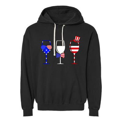 4th Of July Red White Blue Wine USA Glasses Garment-Dyed Fleece Hoodie