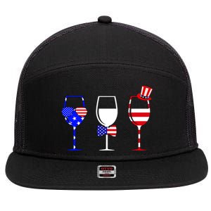 4th Of July Red White Blue Wine USA Glasses 7 Panel Mesh Trucker Snapback Hat