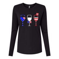 4th Of July Red White Blue Wine USA Glasses Womens Cotton Relaxed Long Sleeve T-Shirt