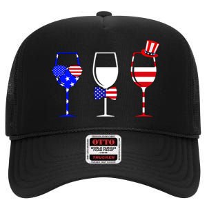 4th Of July Red White Blue Wine USA Glasses High Crown Mesh Back Trucker Hat