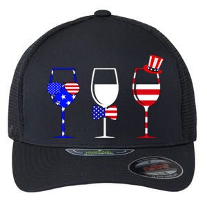 4th Of July Red White Blue Wine USA Glasses Flexfit Unipanel Trucker Cap