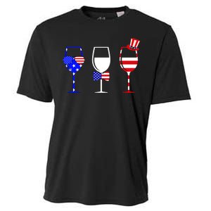 4th Of July Red White Blue Wine USA Glasses Cooling Performance Crew T-Shirt