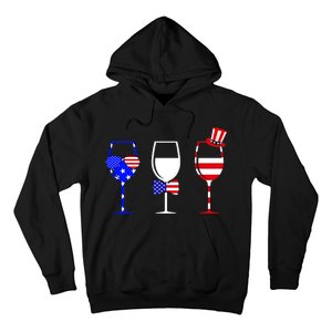 4th Of July Red White Blue Wine USA Glasses Hoodie