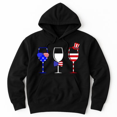 4th Of July Red White Blue Wine USA Glasses Hoodie