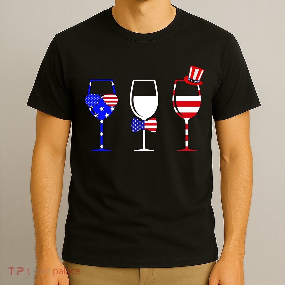 4th Of July Red White Blue Wine USA Glasses T-Shirt