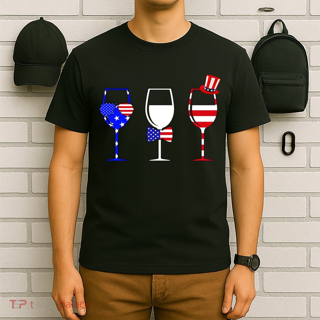 4th Of July Red White Blue Wine USA Glasses T-Shirt