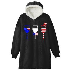 4th Of July Red White Blue Wine USA Glasses Hooded Wearable Blanket