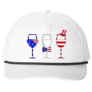 4th Of July Red White Blue Wine USA Glasses Snapback Five-Panel Rope Hat