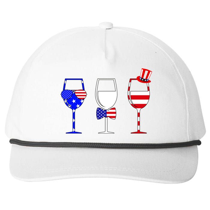 4th Of July Red White Blue Wine USA Glasses Snapback Five-Panel Rope Hat