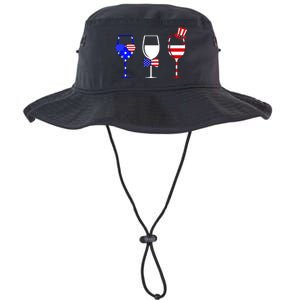 4th Of July Red White Blue Wine USA Glasses Legacy Cool Fit Booney Bucket Hat