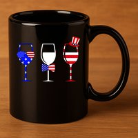 4th Of July Red White Blue Wine USA Glasses 11oz C Handle Ceramic Mug