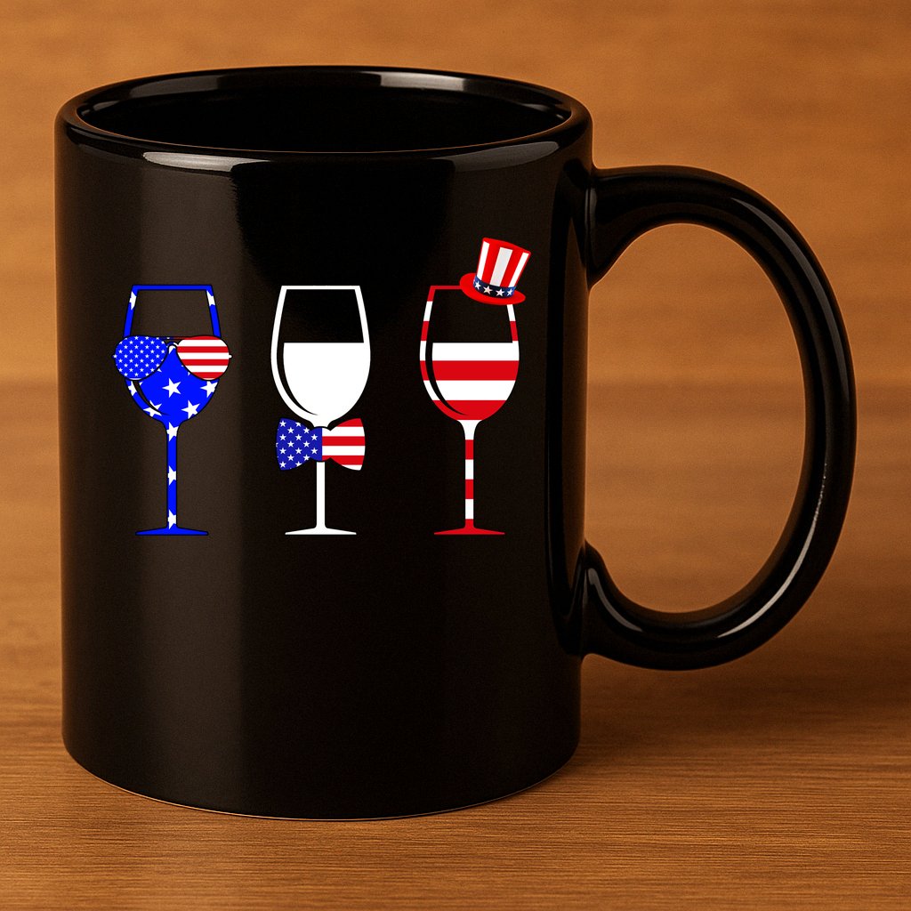 4th Of July Red White Blue Wine USA Glasses 11oz C Handle Ceramic Mug