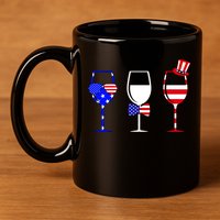 4th Of July Red White Blue Wine USA Glasses 11oz C Handle Ceramic Mug