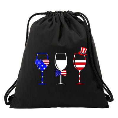 4th Of July Red White Blue Wine USA Glasses Drawstring Bag