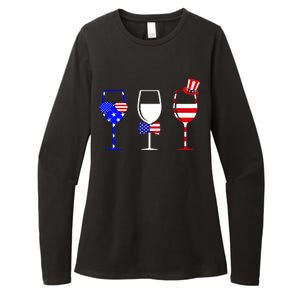 4th Of July Red White Blue Wine USA Glasses Womens CVC Long Sleeve Shirt