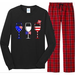 4th Of July Red White Blue Wine USA Glasses Long Sleeve Pajama Set