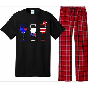 4th Of July Red White Blue Wine USA Glasses Pajama Set