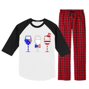 4th Of July Red White Blue Wine USA Glasses Raglan Sleeve Pajama Set